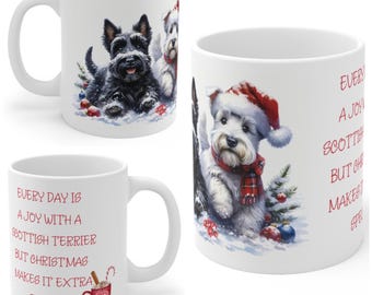 11oz Ceramic Scottish Terrier Christmas Mug, Scotty Dog Mug, Scottish Terrier Gift For Scottish Terrier , Mum, Dad, Owner, Agility Gift