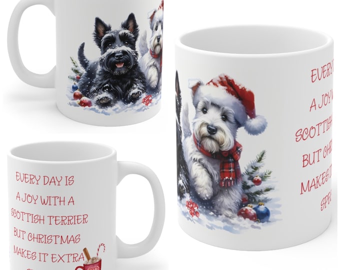 11oz Ceramic Scottish Terrier Christmas Mug, Scotty Dog Mug, Scottish Terrier Gift For Scottish Terrier , Mum, Dad, Owner, Agility Gift