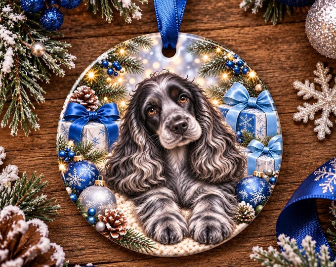 Blue Roan Cocker Spaniel Christmas Tree Ornament, Ceramic, Double-Sided Print & Gift Bag
