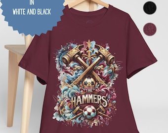 Heavy Cotton West Ham Fan T-Shirt | The Hammers Football Gift | West Ham United Supporters Tee | Maroon, Black & White | Sizes Small to 5XL