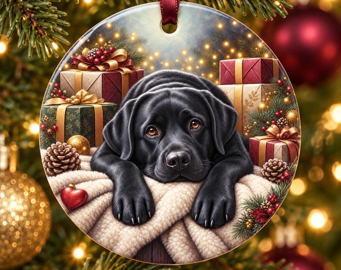 Black Labrador Christmas Ornament, Labrador Dog Decoration, Ceramic Xmas Bauble, Lab Gift, Dog Lover Christmas Gift, Tree Decoration