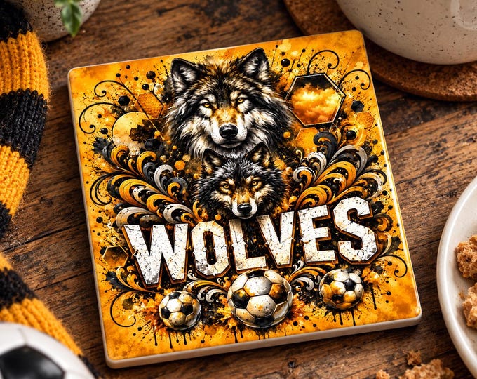 Wolverhampton Wanderers Ceramic Football Coaster | Football Fan Gift | Square Coaster