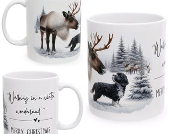 Walking in a Winter Wonderland Christmas Mug, Festive Black & White Cockapoo Mug