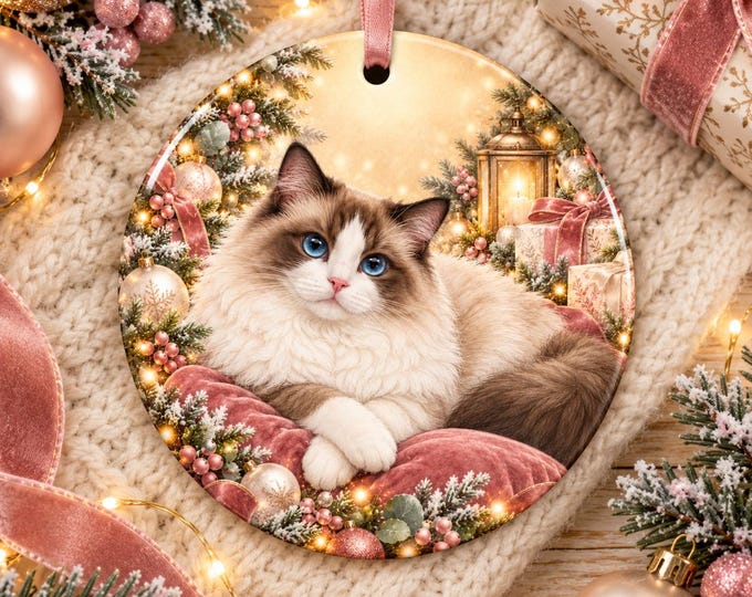Ragdoll Cat Christmas Ornament | Round Ceramic Cat Lover Gift
