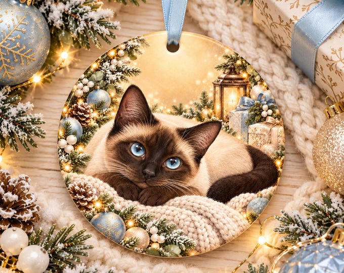 Siamese Cat Christmas Ornament | Round Ceramic Cat Lover Gift