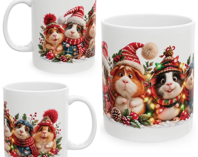 Guinea Pig Christmas Mug, Cute Guinea Pig Gift, Festive 11oz Mug, Neville