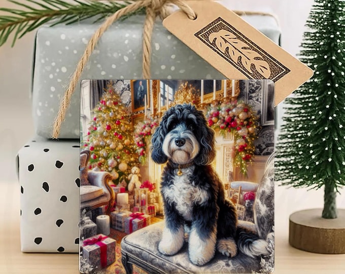 Black & White Cockapoo Christmas Coaster,  Secret Santa Gift, Pre Christmas Gift