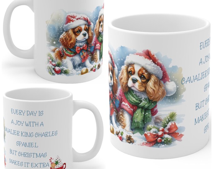 11oz Ceramic Cavalier King Charles Spaniel Christmas Mug, Cavalier mug, Cavalier King Charles Spaniel Gift For Cavalier , Mum, Dad, Owner
