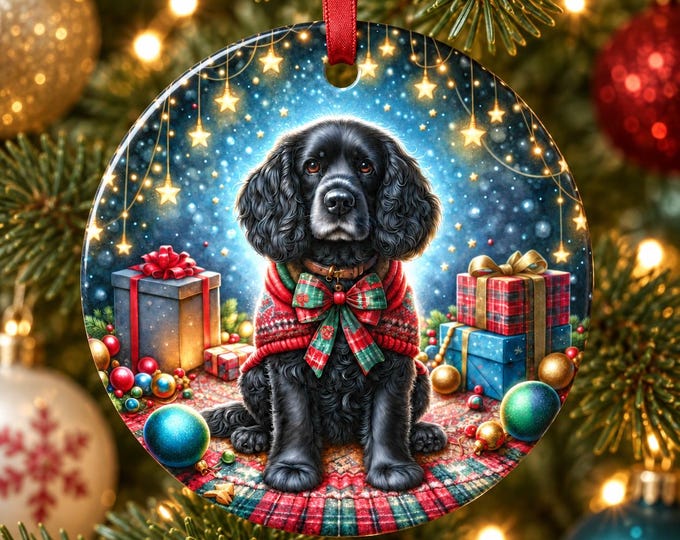 Black Cocker Spaniel Christmas Tree Ornament, Ceramic, Design on Both Sides