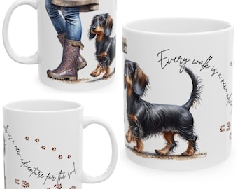 Long Hair Dachshund 11oz Ceramic Coffee Mug – Dog Lover Gift, Tea Mug, Dog Walker Present