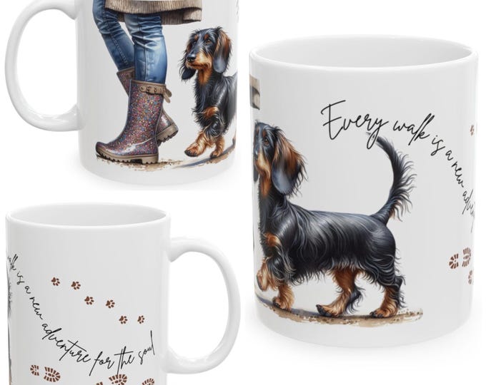 Long Hair Dachshund 11oz Ceramic Coffee Mug – Dog Lover Gift, Tea Mug, Dog Walker Present