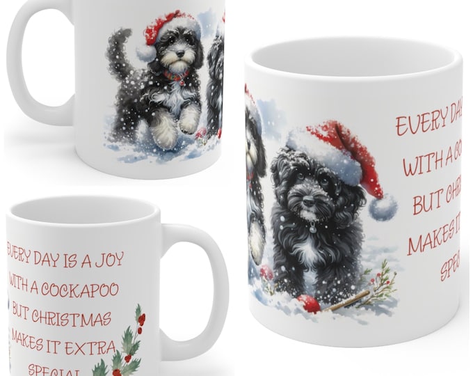 11oz Ceramic Cockapoo Christmas Mug, Cockapoo Mug, Cockapoo Gift For Cockapoo, Mum, Dad, Owner, Let’s Get Ready For The Festive Season.