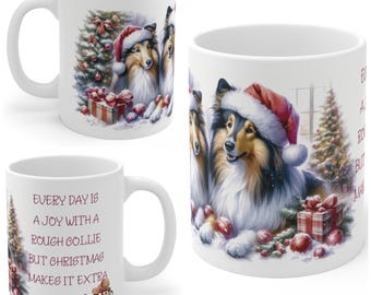 11oz Ceramic Rough Collie Christmas Mug, Rough Collie Mug, Rough Collie Gift For Rough Collie , Mum, Dad, Owner, Agility Gift