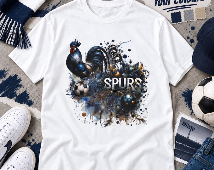 Tottenham Hotspur Fan T-Shirt | The Spurs Cockerel Design | Heavy Cotton Tee (Royal Blue, Black, White)