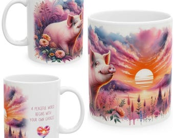 11oz Ceramic Vegan Mug, Pig Mug, Animal Rights Mug