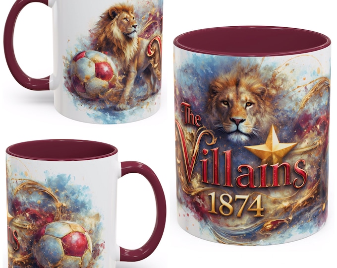 Aston Villa Lion Mug | Claret & Blue Ceramic Football Gift