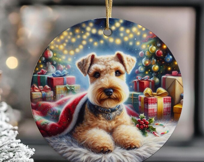 Lakeland Terrier Ceramic Christmas Tree Ornament, Design On Both Sides, Gift Bag