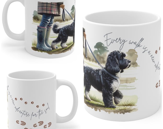 Black and White Cockapoo 11oz Ceramic Coffee Mug – Dog Lover Gift, Tea Mug, Dog Walker Present