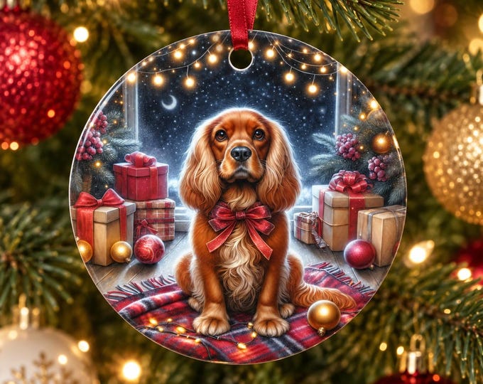 Red Cocker Spaniel Christmas Tree Ornament, Ceramic, Design on Both Sides