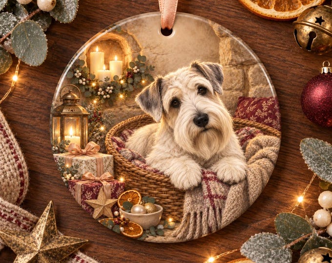 Sealyham Terrier Christmas Tree Ornament, Ceramic, Double-Sided Print & Gift Bag