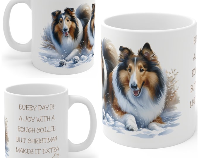 11oz Ceramic Rough Collie Christmas Mug, Rough Collie Mug, Rough Collie Gift For Rough Collie , Mum, Dad, Owner, Agility Gift