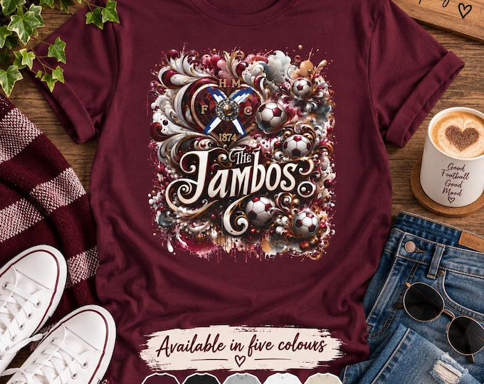 Hearts FC Football Shirt, The Jambos Maroon Tee, 1874 Design (Fan Gift)