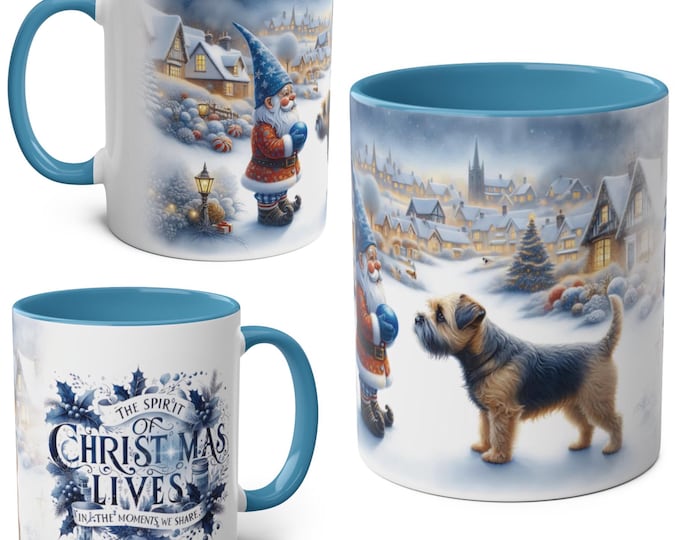 Border Terrier and Gnome Christmas Mug