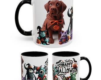 Cute Halloween Mug – Chocolate Labrador with Adorable Little Monsters – Fun Dog Lover Gift – Boo Basket Gift - 11oz Ceramic Coffee Mug