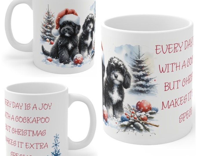11oz Ceramic Cockapoo Christmas Mug, Cockapoo Mug, Cockapoo Gift For Cockapoo, Mum, Dad, Owner, Let’s Get Ready For The Festive Season.