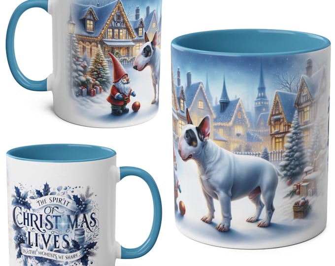 English Bull Terrier and Gnome Christmas Mug