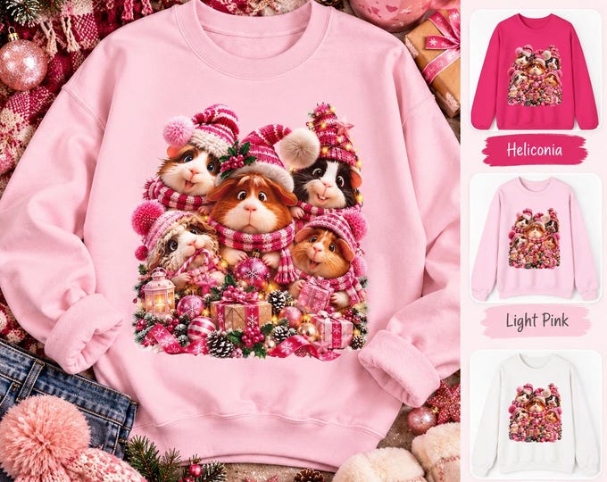 Pink Christmas Guinea Pig Sweatshirt, Festive Pet Lover Gift