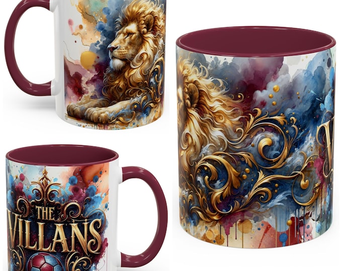 Aston Villa Lion Mug | Claret & Blue Ceramic Football Gift
