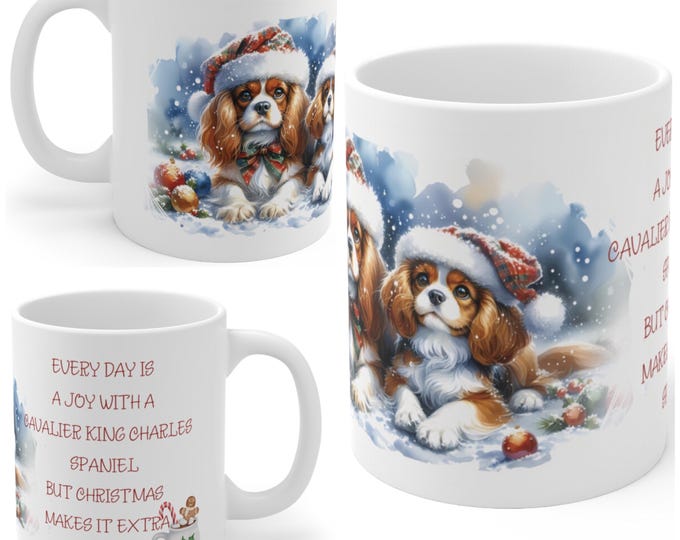 11oz Ceramic Cavalier King Charles Spaniel Christmas Mug, Cavalier mug, Cavalier King Charles Spaniel Gift For Cavalier , Mum, Dad, Owner