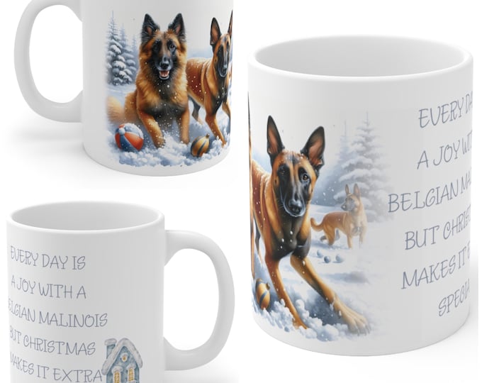 11oz Ceramic Belgian Malinois Christmas Mug, Malinois  Mug, Belgian Malinois Gift For Belgian Malinois , Mum, Dad, Owner