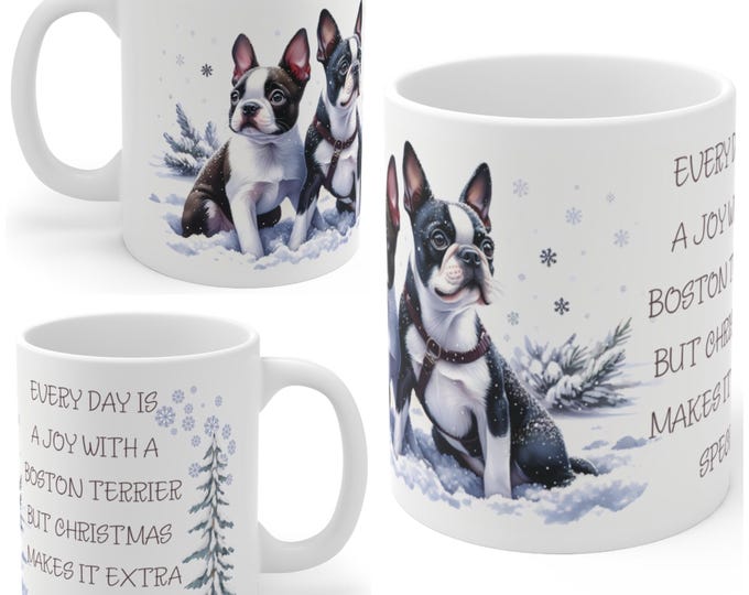 11oz Ceramic Boston Terrier Christmas Mug, Boston Terrier Mug, Boston Terrier Gift For Boston Terrier , Mum, Dad, Owner, Agility Gift