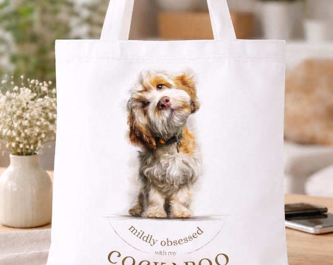 Cockapoo Tote Bag, Double Sided Printed, Lightweight Shopping, Beach, Picnic Bag