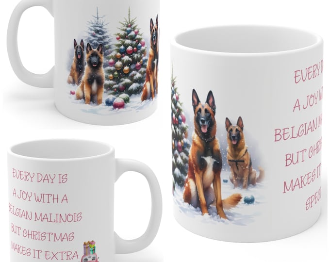 11oz Ceramic Belgian Malinois Christmas Mug, Malinois  Mug, Belgian Malinois Gift For Belgian Malinois , Mum, Dad, Owner