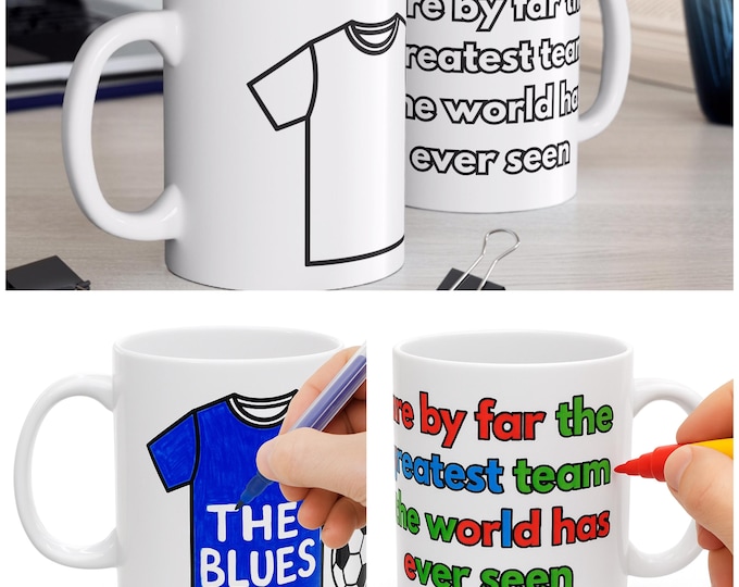 Colour Your Own Football Mug | Personalised DIY Craft Gift | Ceramic Pen Colouring Activity for Kids & Adults, Custom Football Fan Gift Idea