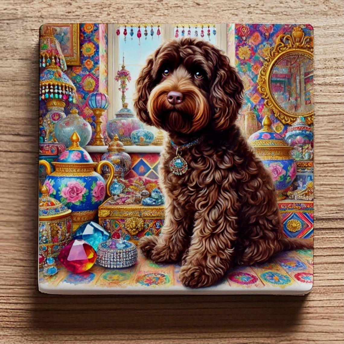 Luxurious Cockapoo Luxury Chocolate Cockapoo Ceramic Coaster – Victorian Jewel Design ...