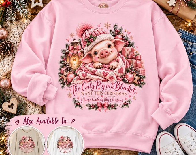 Pig in a Blanket Christmas Sweatshirt | Cute Vegan Christmas Jumper | Animal Lover Gift