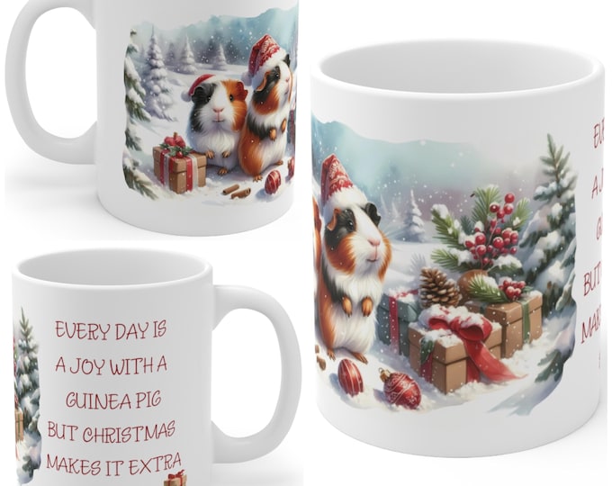 11oz Ceramic Guinea Pig Christmas Mug, The Perfect Guinea Pig Gift For Secret Santa, Work Colleagues, Guinea Pig Owner
