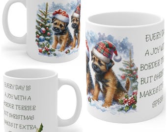 11oz Ceramic Border Terrier Christmas Mug, Border Terrier Mug, Border Terrier Gift For Border Terrier , Mum, Dad, Owner, Agility Gift