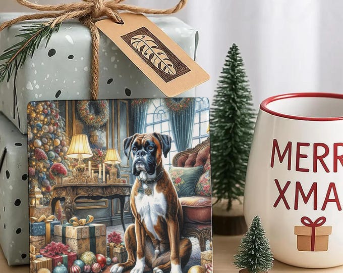 Boxer Dog Christmas Coaster, Great Secret Santa Gift, Pre Christmas Gift