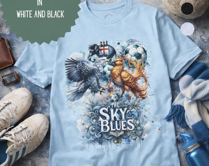 Coventry City Heavy Cotton T-Shirt | Football Fan Gift | Unisex Coventry Tee in Light Blue, Black & White, Sizes Small to 5XL