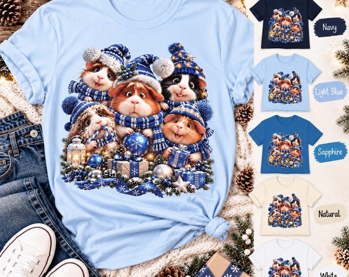 Christmas Guinea Pig Crew T-Shirt | Festive Pet Lover Gift (5 Colors)