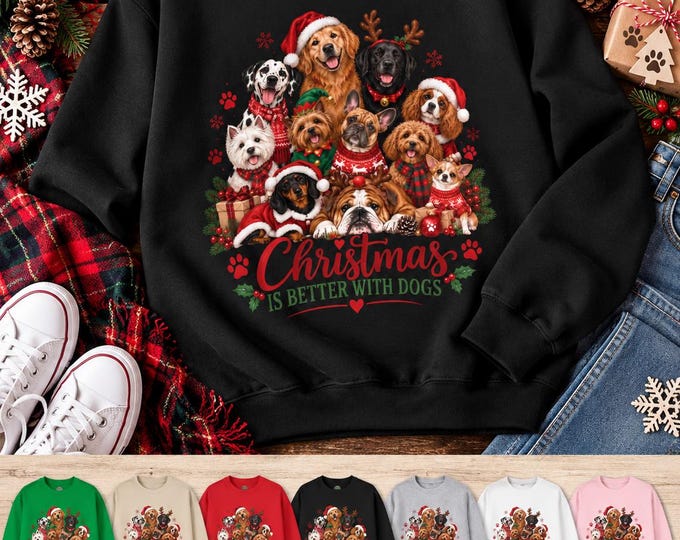 Christmas Dog Sweatshirt, Dog Lover Christmas Jumper, Festive Dogs Sweater