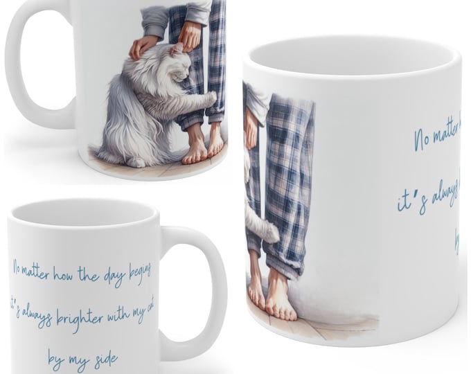 White Cat Morning Cuddles Mug