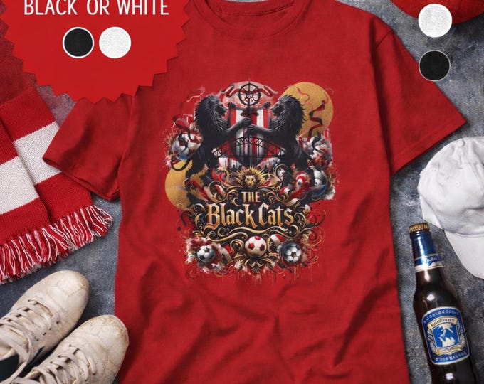 Sunderland The Black Cats Heavy Cotton T-Shirt | Football Fan | Available in Red, Black & White in Sizes Small to 5XL