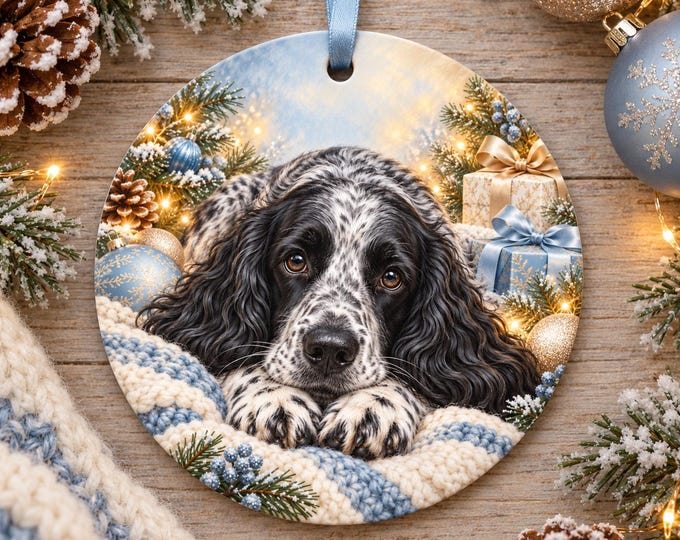 English Springer Spaniel Christmas Tree Ornament, Ceramic, Double-Sided Print & Gift Bag