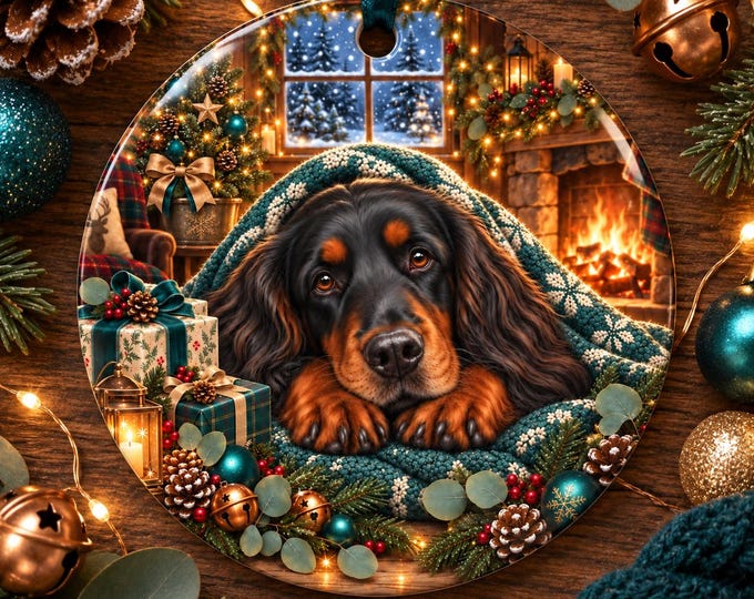 Gordon Setter Christmas Tree Ornament, Ceramic, Double-Sided Print & Gift Bag